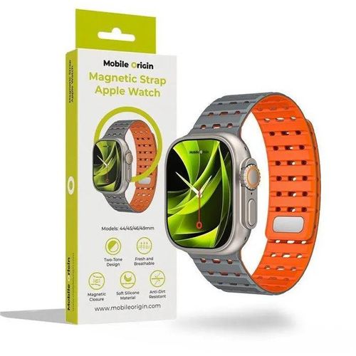 Mobile origin Bracelet magnétique , gris/orange - AW Ultra 2/1 (49 mm), 9/8/7 (45 mm), 6/SE/5/4 (44 mm), 3/2/1 (42 mm)