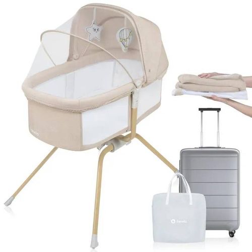 Berceau Lit Parapluie 3en1 Lionelo Malin Evo - Berceau Et Lit Bebe - Jusqu'à 9kg - Avec Matelas - Sac De Transport - Bois