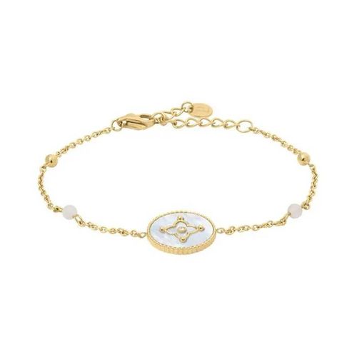 Bracelet Chaîne Femme Tallia Acier Doré Nacre Blanche Mousqueton Et Blanc