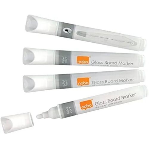 Marqueurs Effaçables À Sec - Nobo - Lot De 4 - Pointe Ogive 3 Mm - Blanc - Encre Liquide