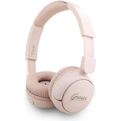 Casque sans fil Guess Script avec logo métal sur l'oreille ¿ Rose, casque Bluetooth avec micro intégré, son clair ¿ GUBHV6SCP