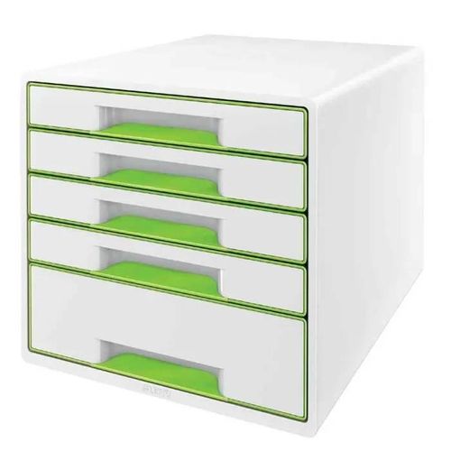 Bloc De Classement - Leitz - Wow Cube - 5 Tiroirs - Blanc/Vert - Ultra Brillant