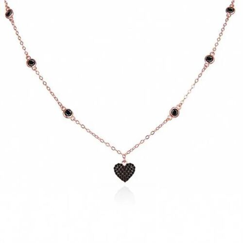 Collier Élégant En Bronze Avec Zircon Cubique Noir Ags1583/47-Bk-Rose