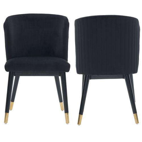 Lot De 2 Chaises De Salle À Manger Modernes En Velours Sofina Avec Dossier Capitonné - Cadre En Bois Et Pieds En Hévéa À Pointes Dorées