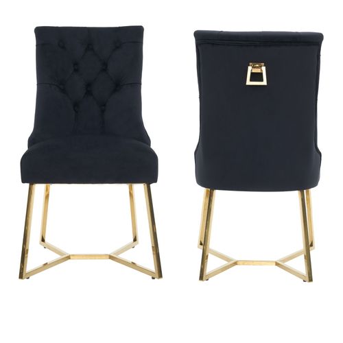 Lot De 2 Chaises De Salle À Manger Ambra En Velours Moderne Avec Pieds Dorés Et Poignée En Anneau - Dossier Capitonné, Assise En Mousse Moelleuse, Chaise D'Appoint De Luxe