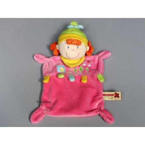 Doudou fille plat rose jaune vert Nicotoy