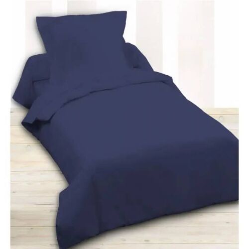 Housse De Couette 140 X 200 Unie Marine 100% Coton / 57 Fils/Cm2