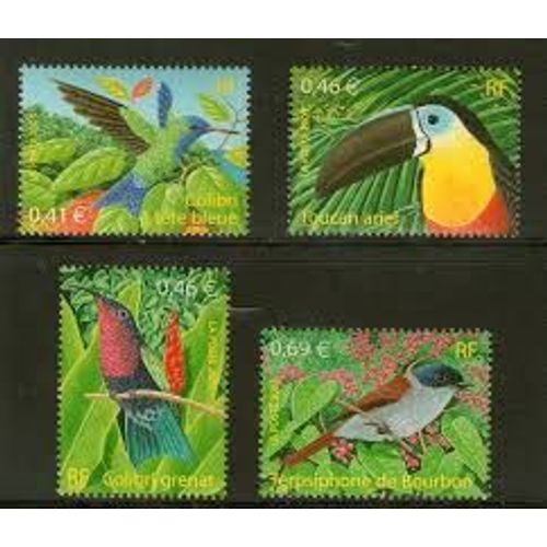 Série Nature De France (18) : Oiseaux D'Outre Mer : Colibris À Tête Bleue Et Grenat, Toucan, Tersiphone Série Complète Année 2003 N° 3548 3549 3550 3551 Yvert Et Tellier Luxe