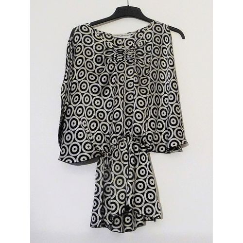 Top/ Tunique 100% Soie Avec Ronds Noir Et Blanc- Taille 36/38- Sergio Mimrani
