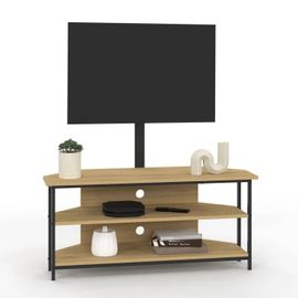 Meuble Tv 100 Cm D'angle Detroit Avec Étagères Et Support Tv Réglable De 32 À 70 Pouces Design Industriel