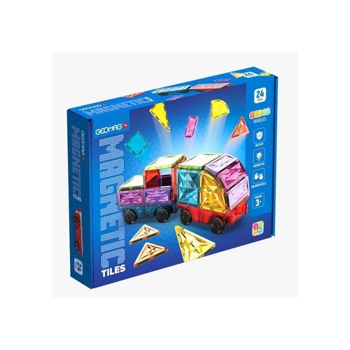 Tuiles magnétiques - GEOMAG - Tiles Gems Vehicles - 24 pièces - Effet cristal - Dès 3 ans
