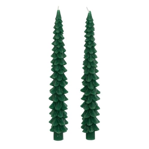 2 BOUGIES FLAMBEAUX CIRE SAPIN 25CM VERT