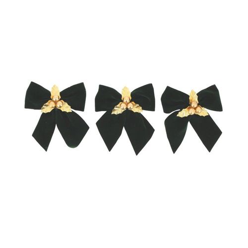 3 NOEUDS VELOURS BAIES HOUX 10X12CM VERT ANGLAIS