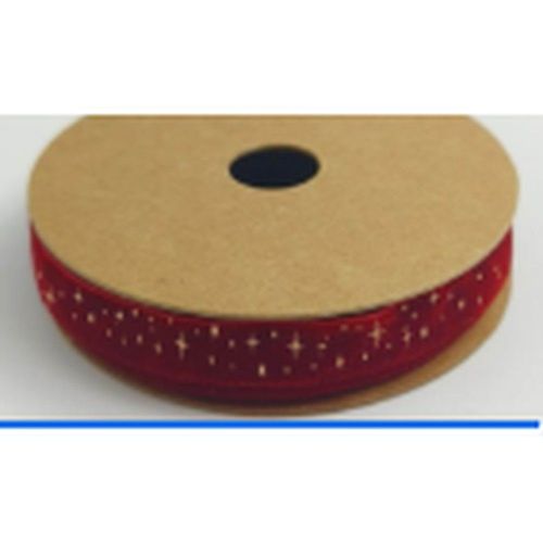 RUBAN VELOURS ÉTOILES OR 10MMX3M ROUGE