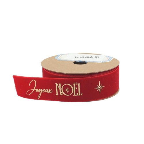 RUBAN VELOURS JOYEUX NOËL OR 2.5CMX3M ROUGE