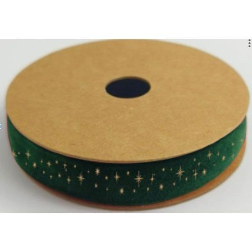 RUBAN VELOURS ÉTOILES OR 10MMX3M VERT ANGLAIS