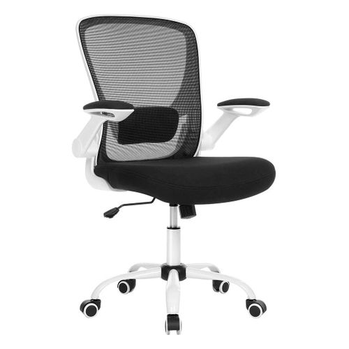Fauteuil De Bureau Avec Accoudoir Rabattable Chaise De Bureau En Toile Siège Pivotant À 360° Support Lombaire Réglable Gain De Place Noir Helloshop26 12_0005863