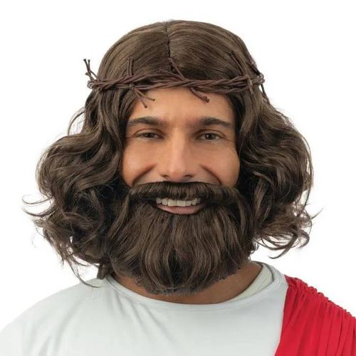 Perruque Et Barbe De Jésus Avec Couronne - Ptit Clown - 24128 - Accessoire Déguisement Carnaval, Halloween, Cosplay, Fête - Brun
