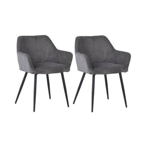 Lot De 2 Chaises De Salle À Manger Grises En Velours Côtelé ¿ Design Moderne, Ergonomiques, Imperméables, Structure Métal Noir Résistante