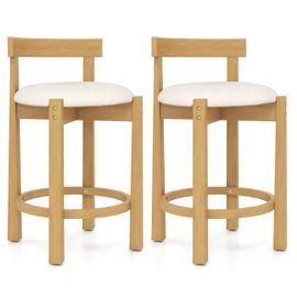 Costway Lot 2 Tabourets De Bar En Bois 47,5x45x78,5cm - Rembourrées En Velours Teddy - Dossiers Et Repose-Pieds Pour Îlot De Cuisine