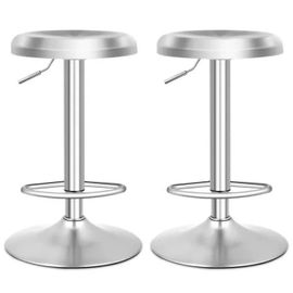 Lot De 2 Tabourets De Bar - Costway -Pivotant Hauteur Réglable 61 - 82 Cm, Acier Inoxydable, Base Non Marquante Argent