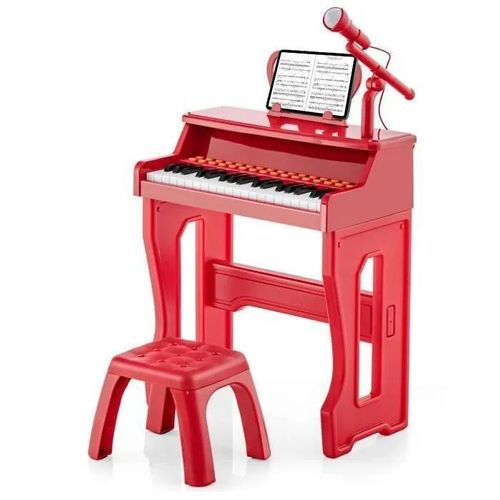 Costway Piano Pour Enfants 3 Ans 37 Touches Avec Tabouret 50kg,Microphone Réglable Et Pupitre De Musique Amovible Mode Veille-Rouge