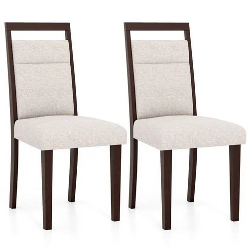 Costway Lot De 2 Chaises De Salle À Manger Rembourrées 43x52x92cm - Pieds En Bois - Dossier Inclinable Pour Salon Cuisine, Beige
