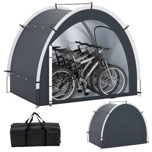 Tente De Rangement Vélos Pour 4-5 Vélos 218x153x182cm Costway-Tissu Étanche-Porte Zippée Et Entrée Latérale-Poteaux Fibre De Verre