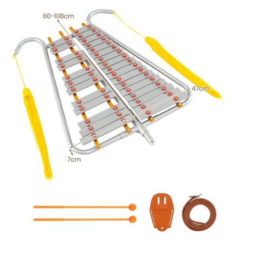 Kit Glockenspiel Xylophone 29 Notes Costway-Barre En Aluminium Avec Poignée Réglable-2 Maillets Éducatif,Clip Ceinture Et Sangle