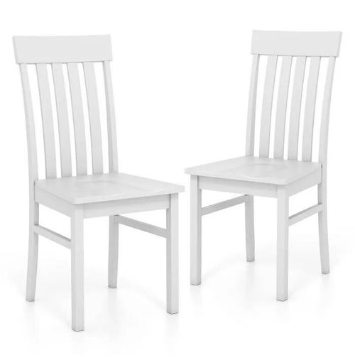 COSTWAY Lot de 2 Chaises de Salle à Manger en Bois - Dossiers Hauts à Lattes, Sièges Concaves 44 x 50,5 x 97 cm Blanc