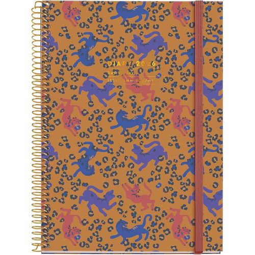 - Agenda Journalier 2026, Similaire A5+ (155 X 213 Mm), Planification Quotidienne, Couverture Rigide En Carton, Spirale, Fermeture Élastique, Papier 80 G/M², Cat-En-Pt, Léopard