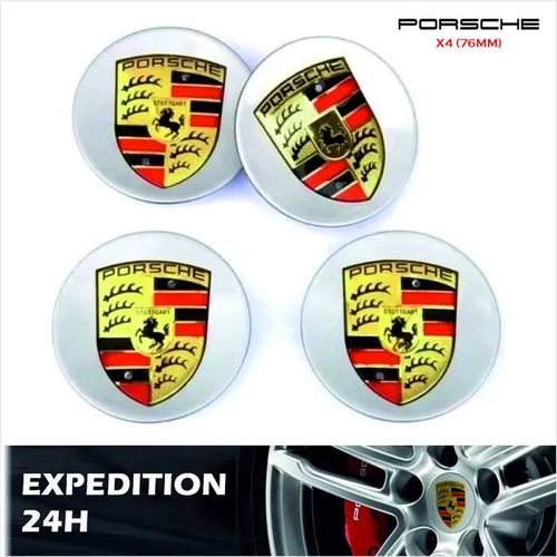 4 X Centre De Roue 76mm Porsche Cache Moyeu Argent