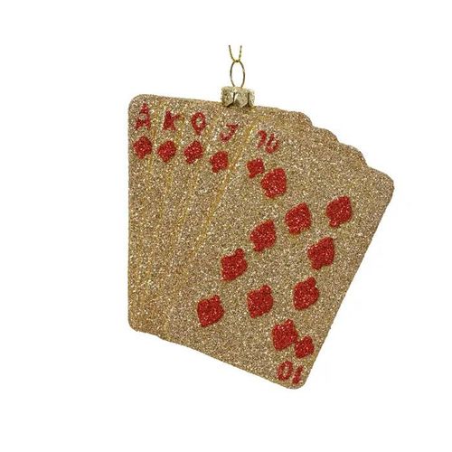 Decorazione Carte Poker Appendibile Con Glitter Rosso/Oro H11cm
