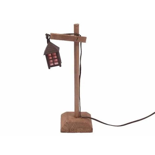 Lampione Con Piedistallo In Legno E Spina Lampadina Volt 3,5 Accessori Presepe