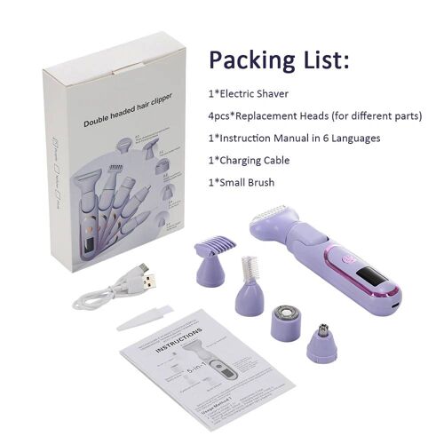 Rasoir Électrique 5 En 1 Pour Femmes,Tondeuse À Cheveux Sans Fil,Épilateur Portable Pour Le Corps,Le Nez,Le Visage,Les Sourcils,Les Jambes,Le Bikini Violet