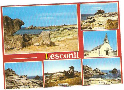 Finistère Lesconil 4. Carte Postale Multivues Postcard Plage Eglise Church Bretagne