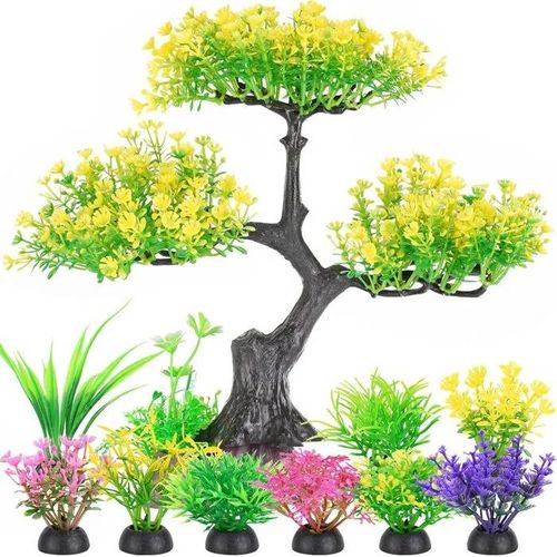 Arbre Artificiel Jaune Pour Aquarium Avec Bouquets Colorés - Décor Naturel Élégant