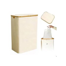 Panier à linge pliable 100L en tissu Oxford beige avec couvercle, sac amovible et poignées pour salle de bain ou buanderie