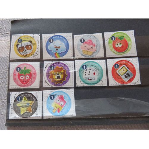 Lot De 10 Timbres Oblitérés Autoadhésifs - "Frimousses, Faites Pétiller Votre Courrier" - Belgique 2015