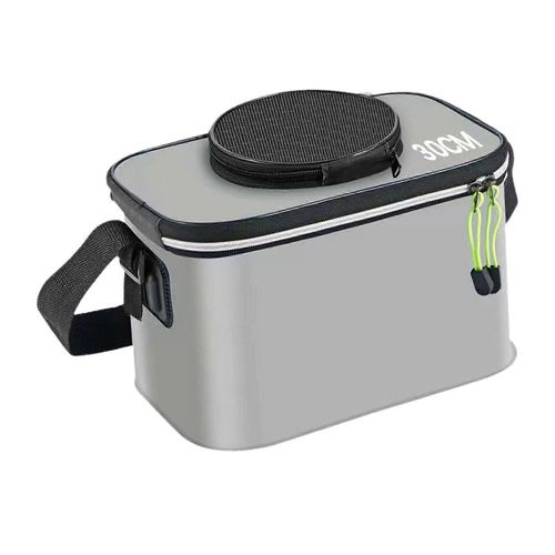 Seau De Peche Pliable Pour Poissons Vivants Avec Sangle Et Rangement Pour Activites De Plein Air 30 Cm X 20 Cm X 20 Cm Gris