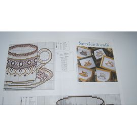 Grilles Point De Croix "Service A Café " Et Abécédaire " Fleur Bleue"