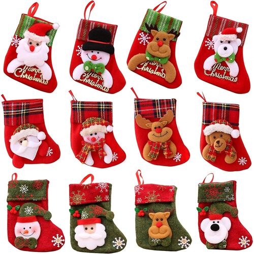 Chaussettes de Noël Chaussette de Noël, 12 mini chaussettes de Noël, chaussettes décoratives de Noël, chaussettes de Noël pour cheminée, pour sapin de Noël, Père Noël, bonhomme de neige, renne, ours