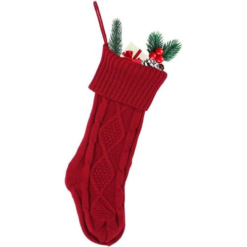 Chaussettes de Noël rouges en tricot torsadé à suspendre - 45,7 cm - Décoration de sapin de Noël - Sac cadeau pour la famille et les amis - Décoration de fête de Noël