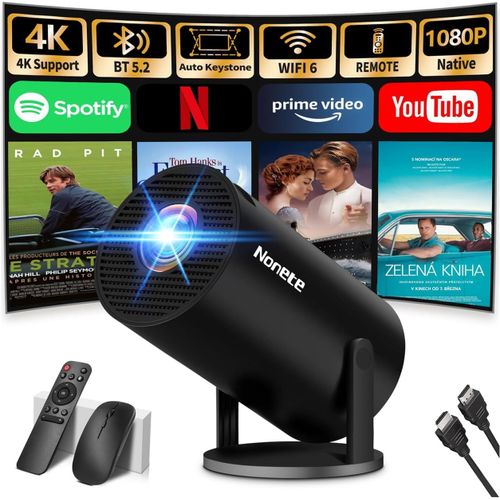 [App intégrée] Vidéoprojecteur avec WiFi 6 BT5.2 Mini Projecteur Supporte 4K 1080P Retroprojecteur Video 270° Rotation HDMI/TV Stick/USB/PS5 videoprojecteur 4k avec HDMI et Souris Android 11 Black