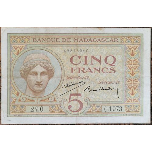 Billet 5 Francs 1937 Banque De Madagascar Q.1973