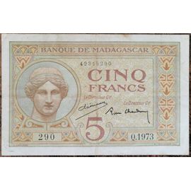 Billet 5 Francs 1937 Banque De Madagascar Q.1973