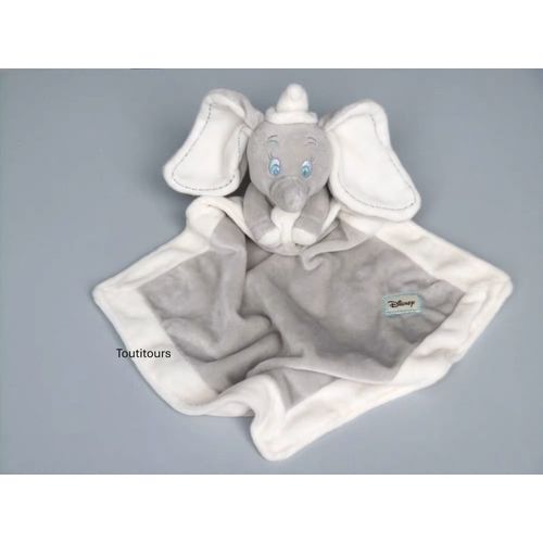 Doudou éléphant Dumbo plat gris blanc bleu Disney Nicotoy