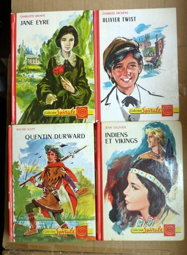 Lot 4 Livres Jeunesse, Collection Spirale - Jane Eyre, Olivier Twist, Quentin Durward, Indiens Et Vikings