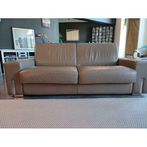 Canapé Cuir Italien Convertible Taupe