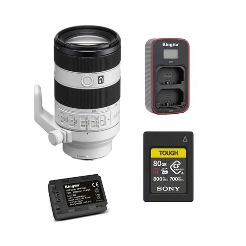 Sony FE 70-200mm f4 Macro G OSS II (SEL70200G2) + Sony 80GB CFexpress Type A TOUGH Memory Card+ Kingma 2000mAh Battery (Sony NP-FZ100) + Kingma Sony NP-FZ100 LCD Dual USB charger
